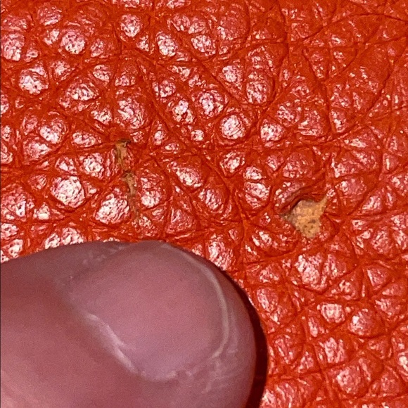 I Santi Large Pebbled Orange Leather Weekender Tote with brown handles & strap. - Picture 7 of 16